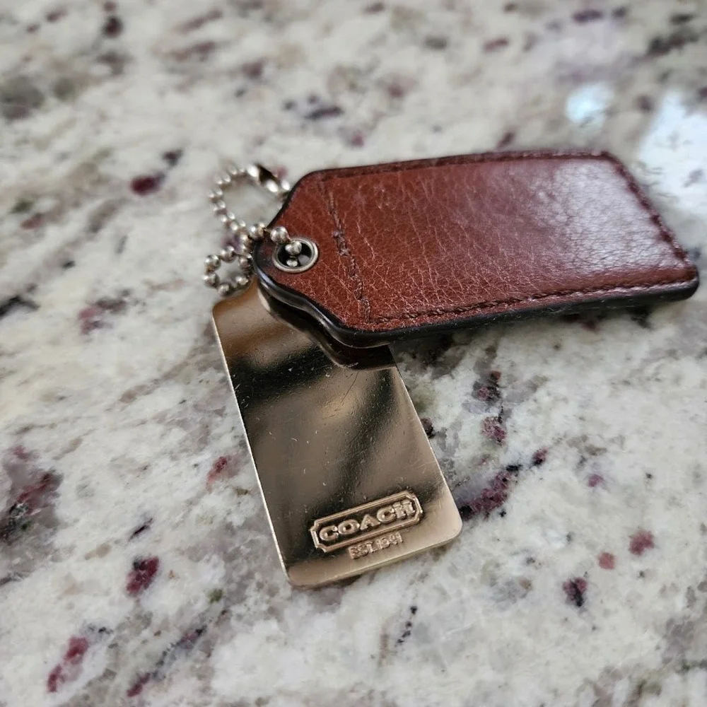 COACH Replacement Hangtag Set Brown Saddle Leather Bag Charms Metal Horse Logo